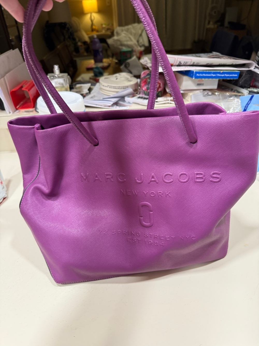 Marc Jacobs Purple Leather Logo Embossed Tote